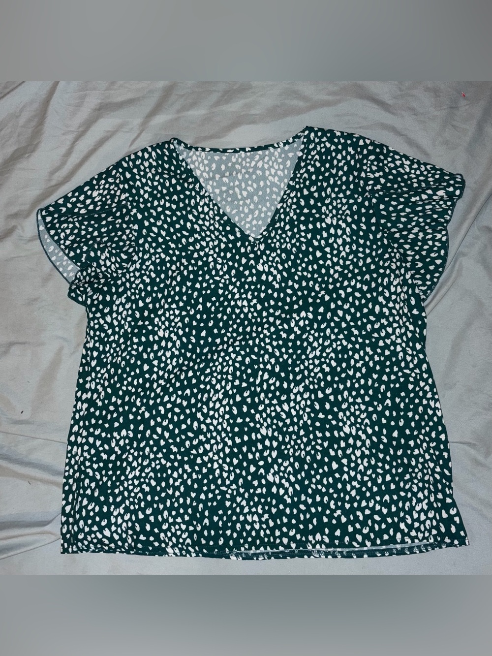 SHEIN Dark Green and White V-Neck Short Sleeve Blouse